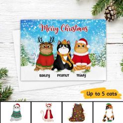 Cards Merry Christmas Cats Personalized Postcard 7x5 / 1 Card