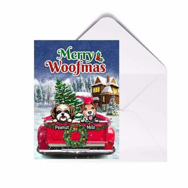 Cards Peeking Dogs On Christmas Truck Personalized Postcard