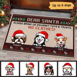 Doormat Dear Santa Bring Toys & Treats Peeking Dog Personalized Doormat 16x24