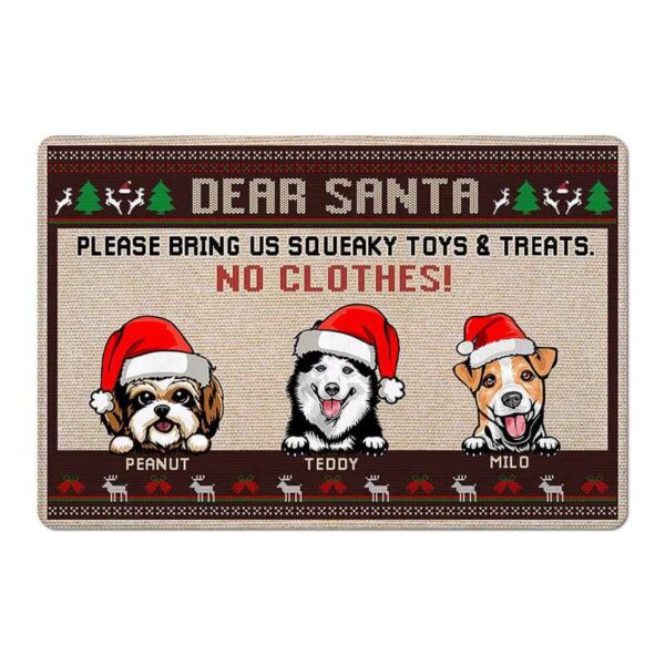 Doormat Dear Santa Bring Toys & Treats Peeking Dog Personalized Doormat