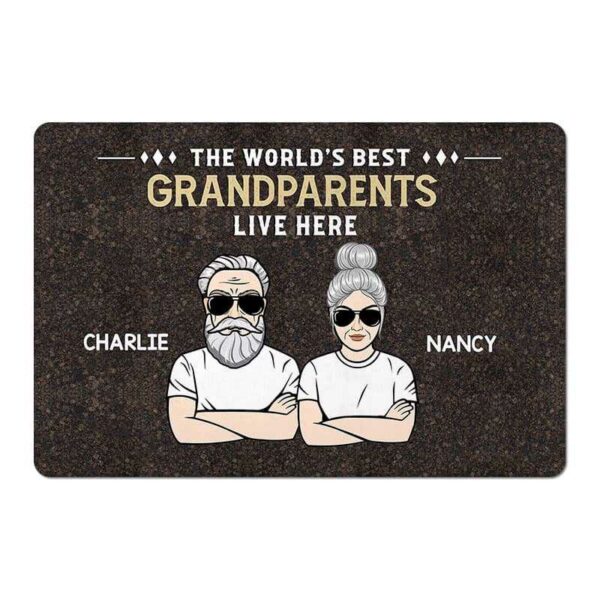 Doormat The World‘s Best Grandparents Live Here Personalized Doormat (Dark Color)