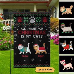 Garden Flag Christmas Walking Fluffy Cats Ugly Sweater Pattern Personalized Garden Flag 12