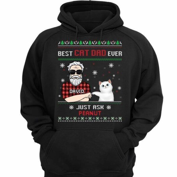 Hoodie & Sweatshirts Best Cat Dad Ever Christmas Personalized Hoodie Sweatshirt Hoodie / Black Hoodie / S