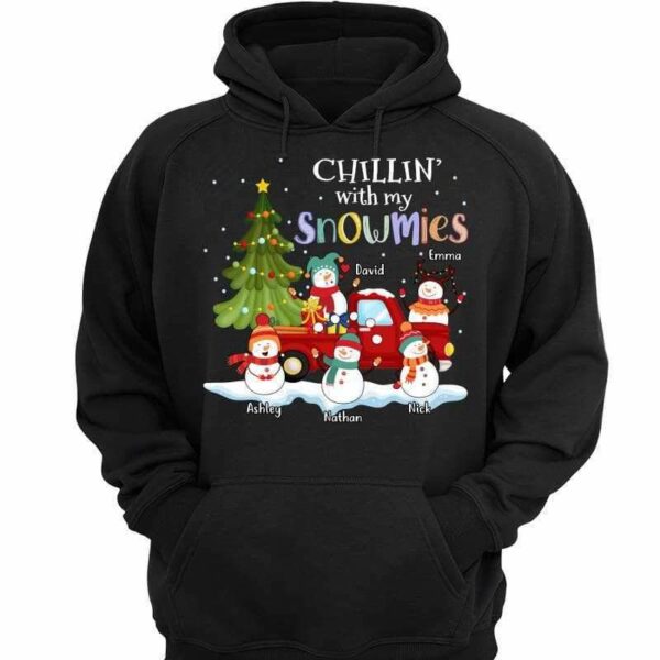 Hoodie & Sweatshirts Chillin‘ With My Snowmies Grandma Mom Personalized Hoodie Sweatshirt Hoodie / Black Hoodie / S