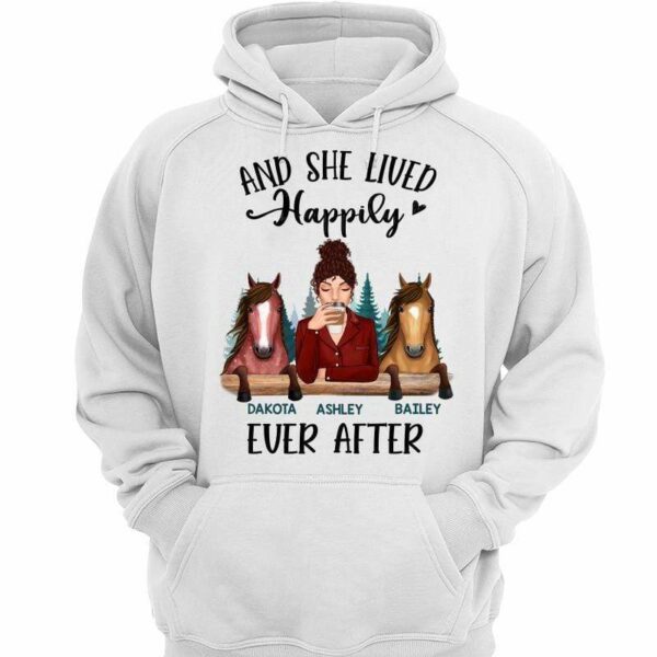 Hoodie & Sweatshirts Lived Happily Ever After Girl & Horse Dog Personalized Hoodie Sweatshirt Hoodie / White Hoodie / S