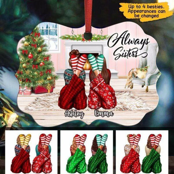 Ornament Besties Sisters In The Living Room Personalized Christmas Ornament Pack 1