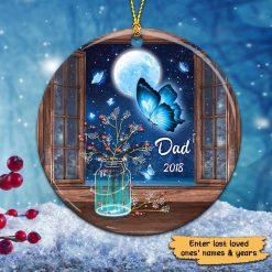 Ornament Butterflies Vase Moon Window Memorial Personalized Circle Ornament Ceramic / Pack 1