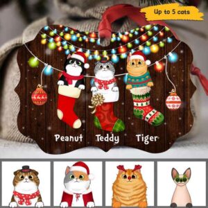 Ornament Cats In Stocking Personalized Christmas Ornament Pack 1