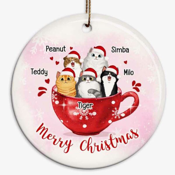 Ornament Christmas Cup Of Cats Personalized Circle Ornament