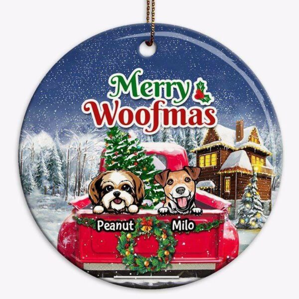 Ornament Christmas Truck Peeking Dogs Personalized Circle Ornament