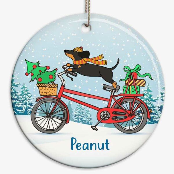 Ornament Dachshund On Christmas Bicycle Personalized Circle Ornament