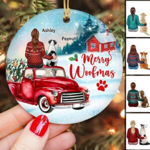 Ornament Dog And Girl Sitting On Truck Personalized Christmas Ornament Ceramic / Pack 1