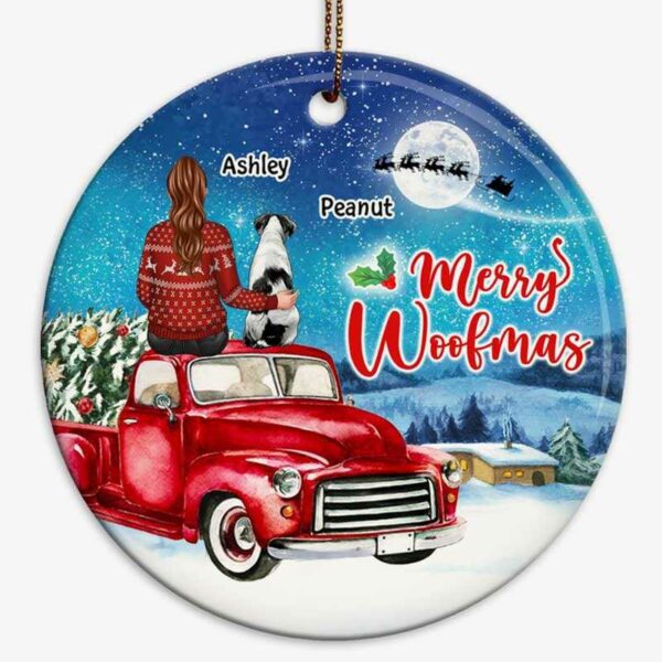 Ornament Dog And Girl Sitting On Truck Personalized Circle Ornament
