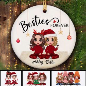 Ornament Doll Besties Christmas Checkered Pants Personalized Circle Ornament Ceramic / Pack 1