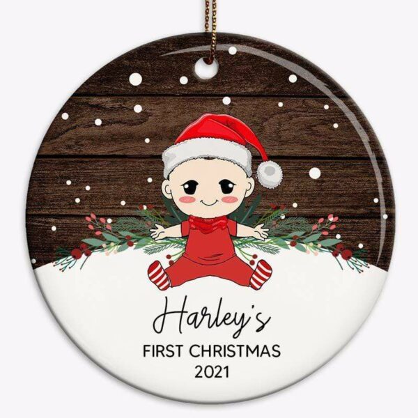 Ornament First Christmas Baby Personalized Circle Ornament