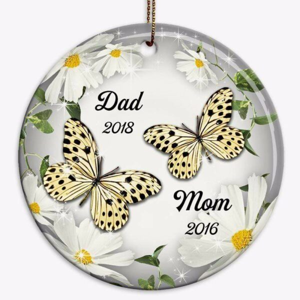 Ornament Flower And Butterfly Dad Mom Memorial Personalized Circle Ornament