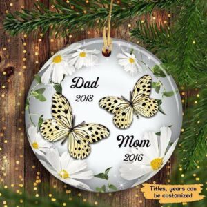 Ornament Flower And Butterfly Dad Mom Memorial Personalized Circle Ornament Ceramic / Pack 1