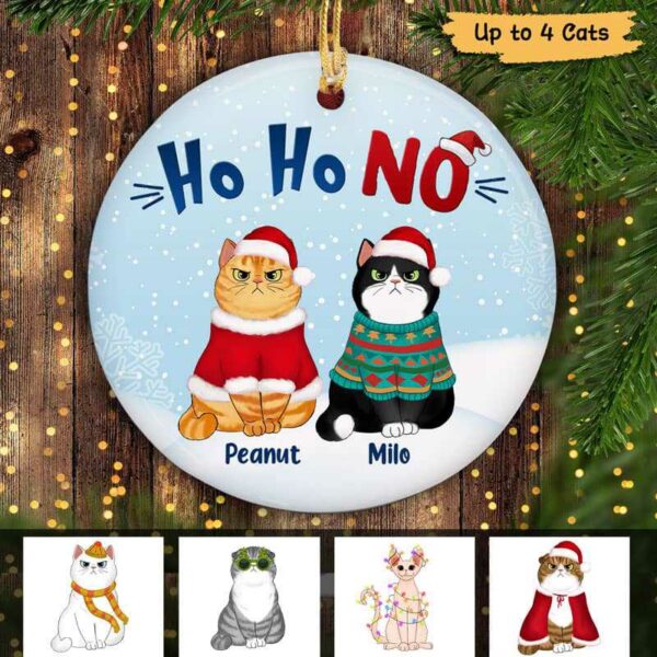 Ornament Ho Ho No Fluffy Cats Personalized Circle Ornament Ceramic / Pack 1