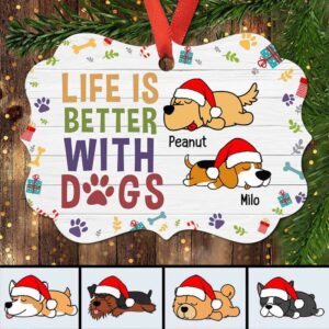 Ornament Life Is Better With Dogs Colorful Personalized Christmas Ornament Pack 1
