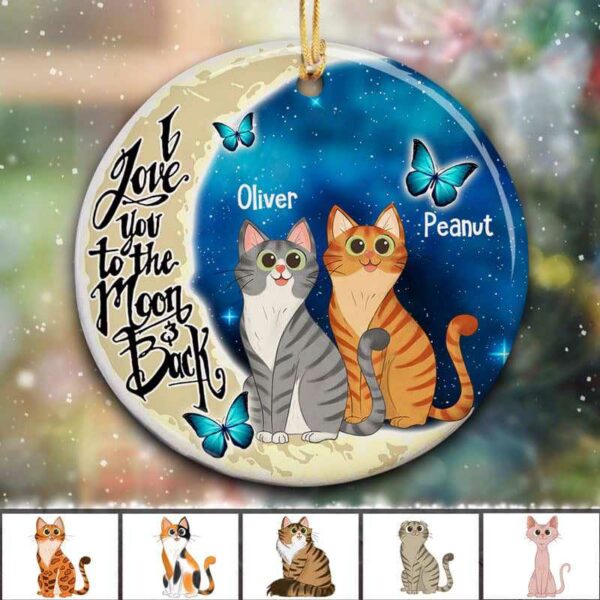 Ornament Love The Cats On Moon Personalized Circle Ornament Ceramic / Pack 1