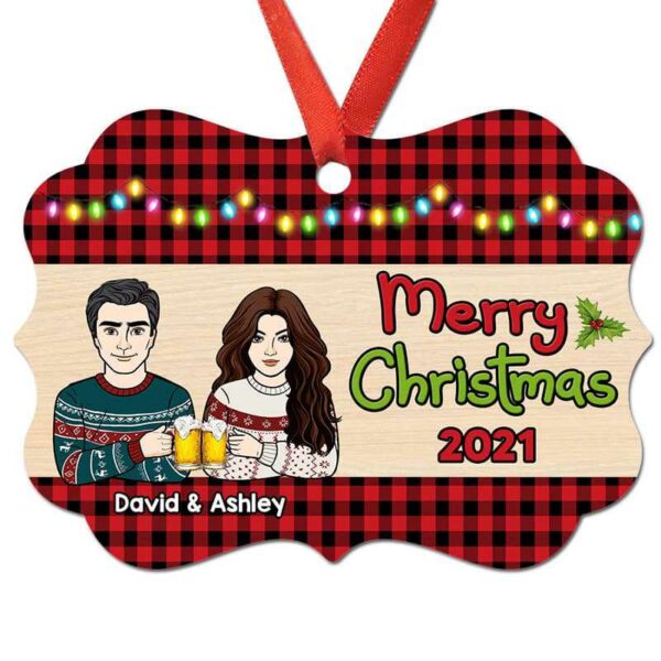 Ornament Merry Christmas Couple & Dog Cat Personalized Christmas Ornament