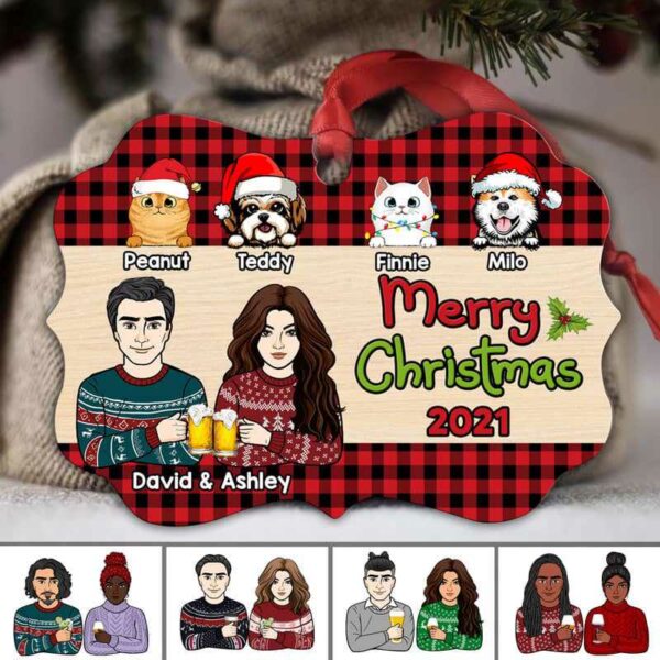 Ornament Merry Christmas Couple & Dog Cat Personalized Christmas Ornament Pack 1
