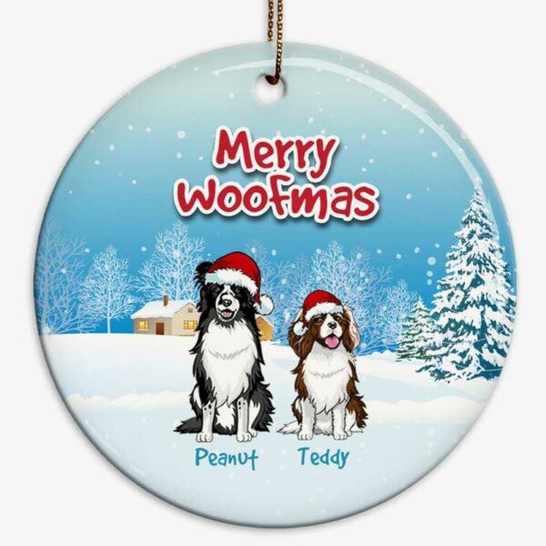 Ornament Merry Woofmas Sitting Dogs Christmas Personalized Decorative Circle Ornament