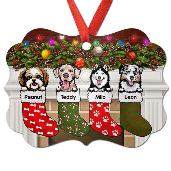 Ornament Peeking Dogs In Christmas Stockings Personalized Christmas Ornament