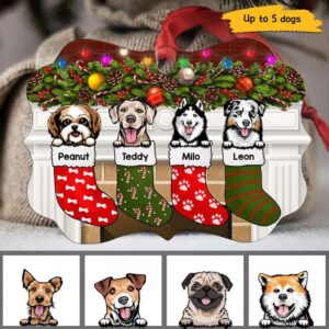 Ornament Peeking Dogs In Christmas Stockings Personalized Christmas Ornament Pack 1