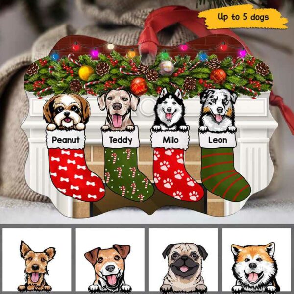 Ornament Peeking Dogs In Christmas Stockings Personalized Christmas Ornament Pack 1