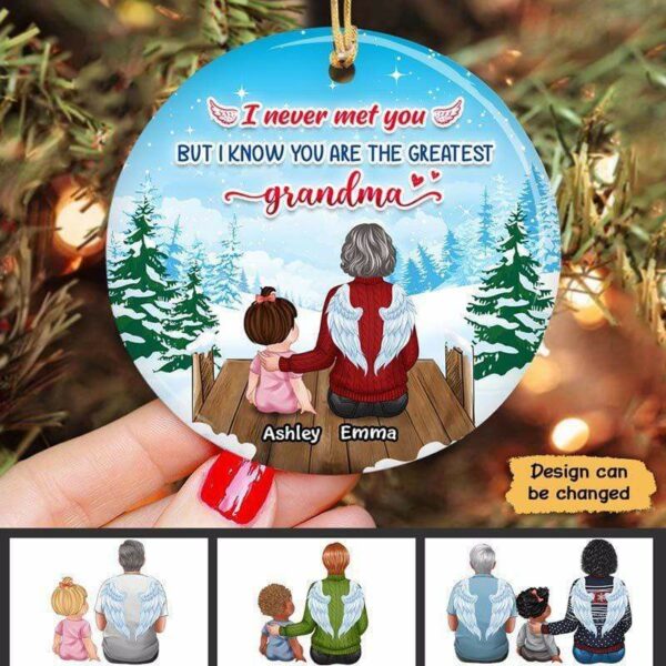 Ornament Toddler And Grandparents In Heaven Personalized Circle Ornament Ceramic / Pack 1