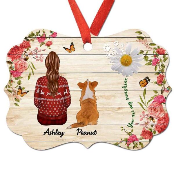 Ornament You Are My Sunshine Girl Sitting With Dogs Personalized Christmas Ornament