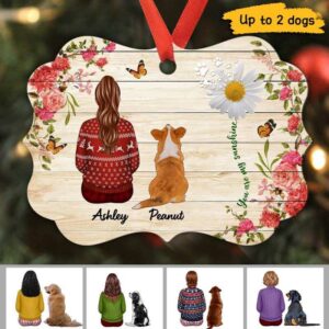 Ornament You Are My Sunshine Girl Sitting With Dogs Personalized Christmas Ornament Pack 1