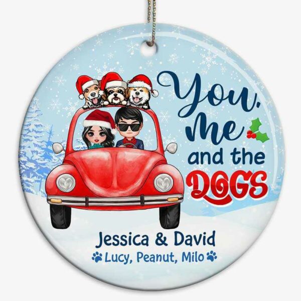 Ornament You Me Dogs In Car Christmas Personalized Circle Ornament