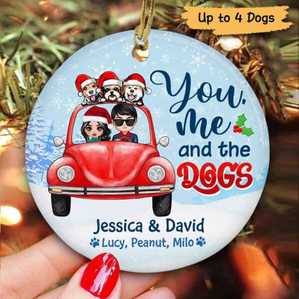 Ornament You Me Dogs In Car Christmas Personalized Circle Ornament Ceramic / Pack 1