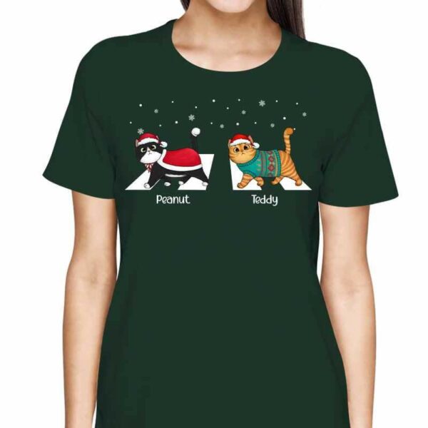 T-Shirt Fluffy Cat Walking Cross Road Christmas Personalized Shirt