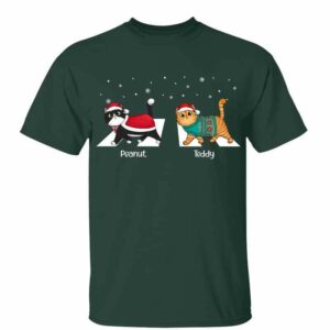 T-Shirt Fluffy Cat Walking Cross Road Christmas Personalized Shirt Classic Tee / Forest Classic Tee / S