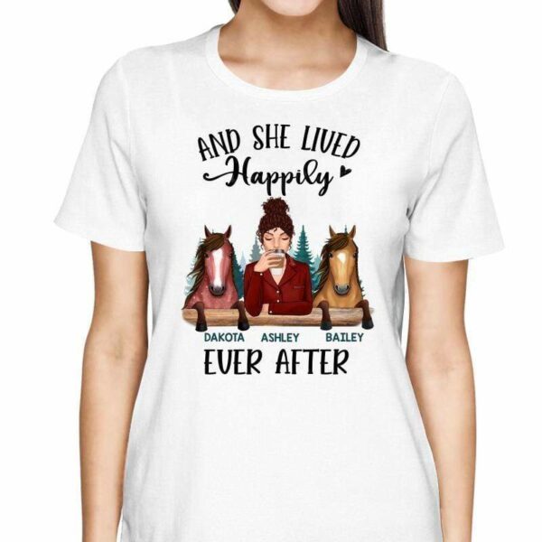 T-Shirt Lived Happily Ever After Girl & Horse Dog Personalized Shirt