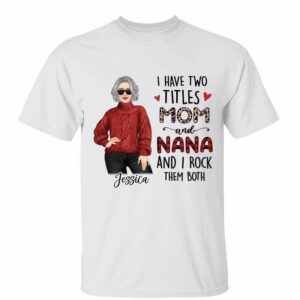 T-Shirt Two Titles Mom Grandma Posing Woman Leopard Checkered Personalized Shirt Classic Tee / White Classic Tee / S