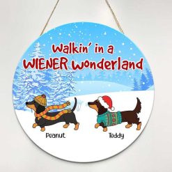 Wood Sign Dachshund Wiener Wonderland Personalized Door Hanger Sign