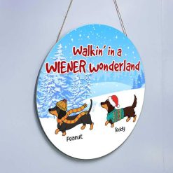 Wood Sign Dachshund Wiener Wonderland Personalized Door Hanger Sign