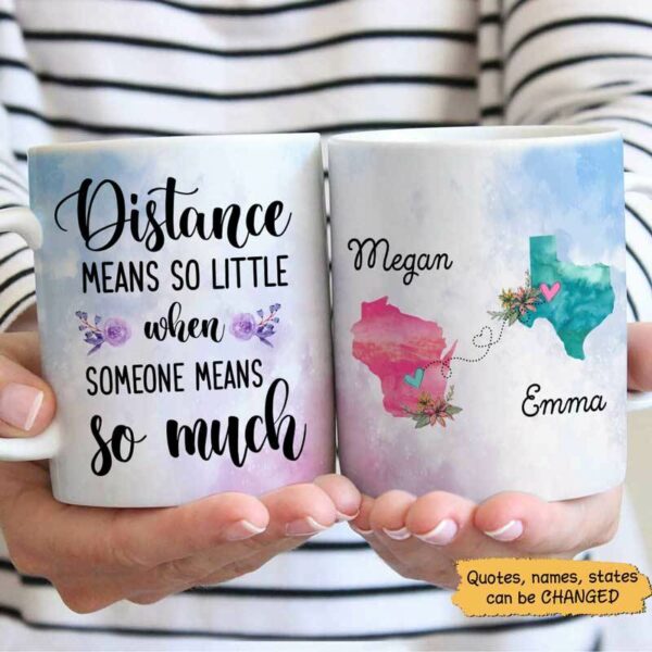 AOP Mugs Besties Long Distance Relationship Gift Watercolor Flower States Personalized AOP Mug 11oz