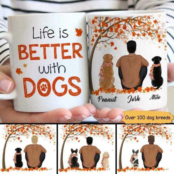 AOP Mugs Fall Season Dog Dad Life Is Better With Dogs Personalized AOP Mug 11oz