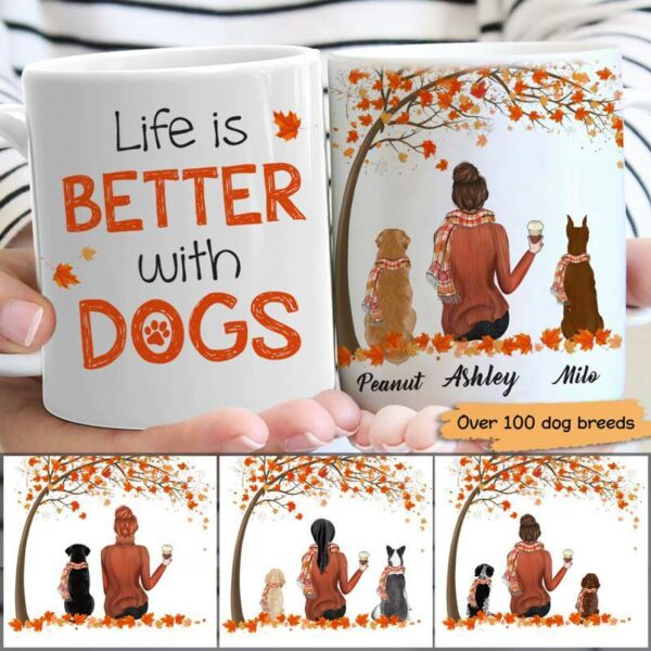 AOP Mugs Fall Season Life Is Better With Dogs Personalized Dog Coffee Mug 11oz