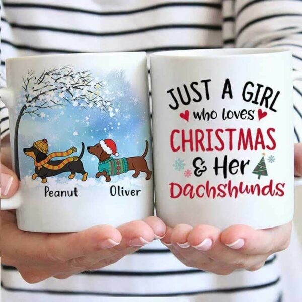 AOP Mugs Girl Loves Christmas And Dachshund Dog Personalized AOP Coffee Mug 11oz