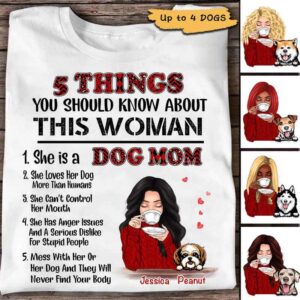 Apparel 5 Things Dog Mom Red Patterned Personalized Shirt Classic Tee / White Classic Tee / S