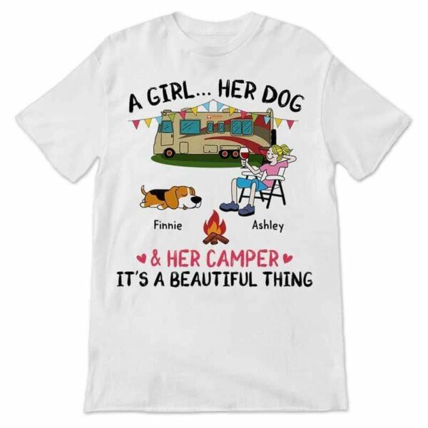 Apparel A Camping Girl And Her Fur Babies Personalized Shirt