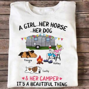 Apparel A Camping Girl And Her Horses Dogs Personalized Shirt Classic Tee / White Classic Tee / S