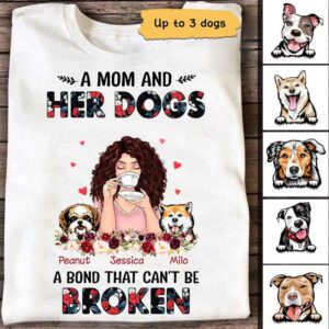 Apparel A Mom And Her Dogs Floral Personalized Shirt Classic Tee / White Classic Tee / S