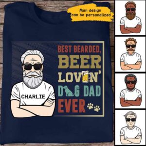 Apparel Bearded Beer Lovin Dog Dad Personalized Shirt Classic Tee / Navy Classic Tee / S